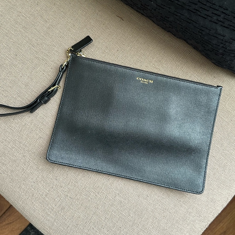 Coach Black Textured Leather Pouch